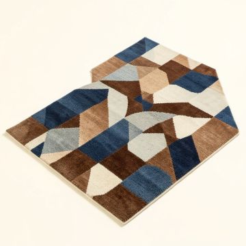 Peden Geometric Tufted Wool Brown/Blue/Beige Area Rug (synthetic illustration; no displayed measurements)