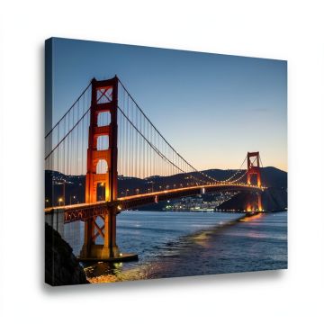 Panoramic Suspension Bridge Lit Up At Dusk (synthetic illustration; no displayed measurements)