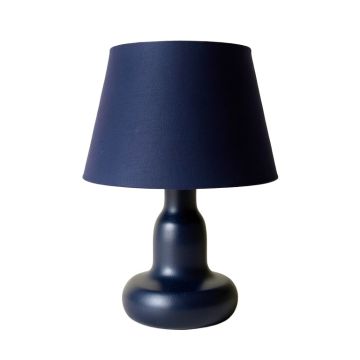 Stone Arc Table Lamp With A Plain Fabric Shade - Navy