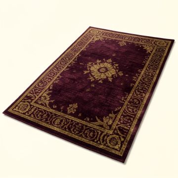 Dunbar Garden Panel Hand-Tufted Wool Dark Plum/Gold Area Rug (synthetic illustration; no displayed measurements)