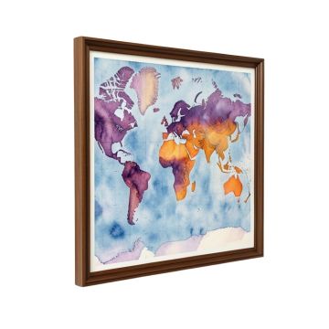 Watercolour Map Of The World Framed Graphic Art Print On Canvas
