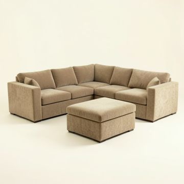 Angrand 134 '' Wide Chenille Reversible Modular Sectional With Ottoman (synthetic illustration; no displayed measurements)