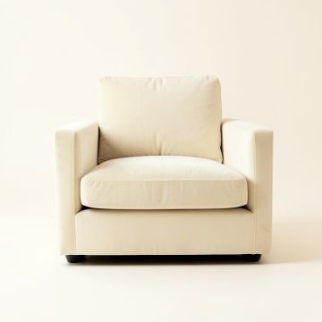 Oak Bend Upholstered Armchair - Ivory (synthetic illustration; no displayed measurements)
