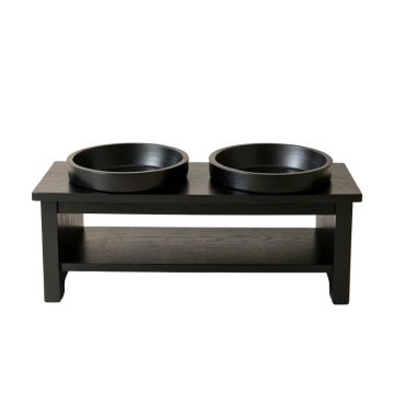 Willow Crest Pet Feeding Stand With Two Plain Empty Bowls - Black