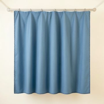 Aspen Dell Shower Curtain Hanging Flat From A Plain Rod - Blue (synthetic illustration; no displayed measurements)