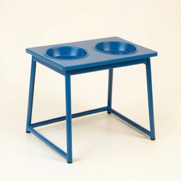 Spruce Bend Pet Feeding Stand With Two Plain Empty Bowls - Blue (synthetic illustration; no displayed measurements)