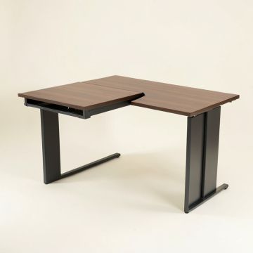 L-Shaped Desk With Monitor Stand Riser (synthetic illustration; no displayed measurements)