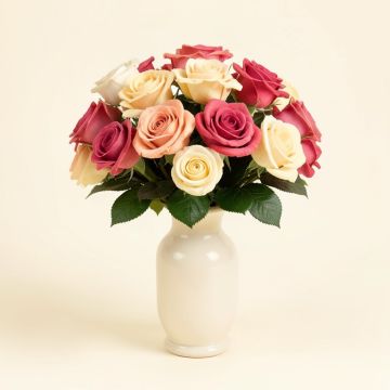 Artificial Real Touch Roses Floral Arrangement In Vase (synthetic illustration; no displayed measurements)