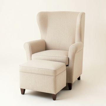 Caistor 30.5 '' Wide Linen Wingback Chair And Ottoman (synthetic illustration; no displayed measurements)