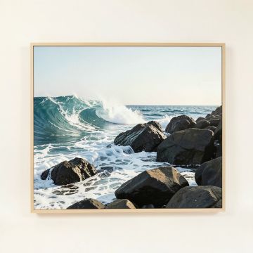 Panoramic Waves Breaking On Rocks In The Sea (synthetic illustration; no displayed measurements)