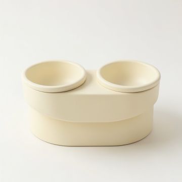 Elm Bridge Pet Feeding Stand With Two Plain Empty Bowls - Cream (synthetic illustration; no displayed measurements)