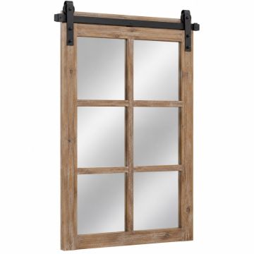 Galveston Sliding Barn Door Wood Window Wall Accent Mirror