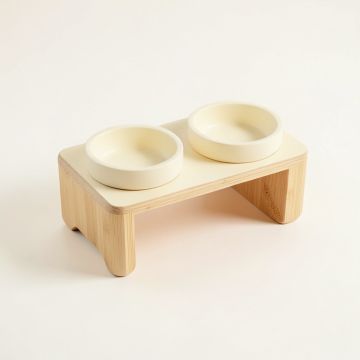 Pine Edge Pet Feeding Stand With Two Plain Empty Bowls - Cream (synthetic illustration; no displayed measurements)