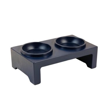 Wren Arc Pet Feeding Stand With Two Plain Empty Bowls - Navy