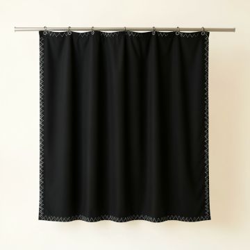 Harbor Edge Shower Curtain Hanging Flat From A Plain Rod - Black (synthetic illustration; no displayed measurements)