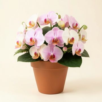 Triple Dancing Lady Silk Orchids Floral Arrangements In Pot (synthetic illustration; no displayed measurements)