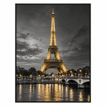 Paris Eiffel Tower Gold On Black And White Poster Gallery Graphic Art