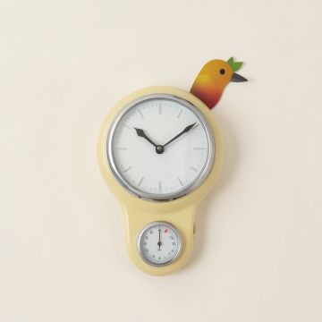 Fruit Bird Indoor/Outdoor Wall Clock And Thermometer (synthetic illustration; no displayed measurements)