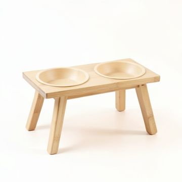 Slate Bend Pet Feeding Stand With Two Plain Empty Bowls - Beige (synthetic illustration; no displayed measurements)
