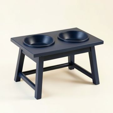 Maple Crest Pet Feeding Stand With Two Plain Empty Bowls - Navy (synthetic illustration; no displayed measurements)