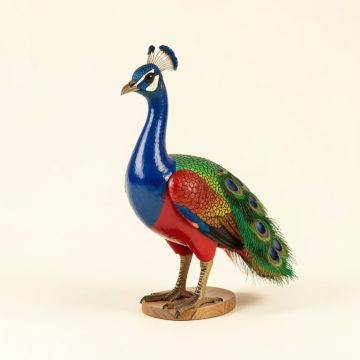 Provence Posturing Peacock Wood Figurine (synthetic illustration; no displayed measurements)