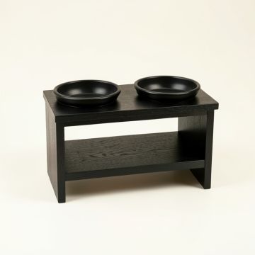 Fern Bridge Pet Feeding Stand With Two Plain Empty Bowls - Black (synthetic illustration; no displayed measurements)