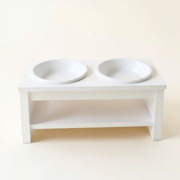 Oak Canyon Pet Feeding Stand With Two Plain Empty Bowls - White (synthetic illustration; no displayed measurements)