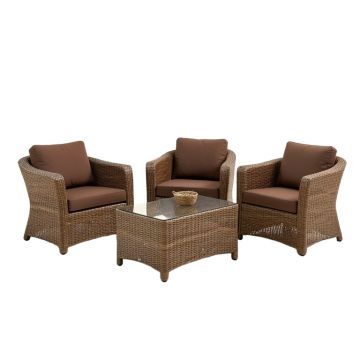 Breakwater Bay 3Pcs Patio Outdoor Rattan Furniture Set Brown W/ Cushioned Chairs Coffee Table