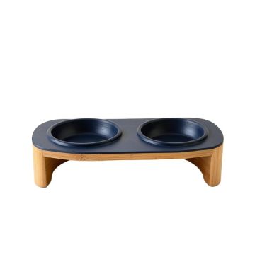 Shore Bluff Pet Feeding Stand With Two Plain Empty Bowls - Navy