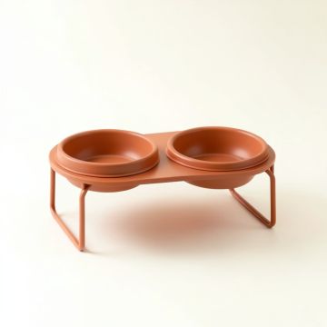Juniper Falls Pet Feeding Stand With Two Plain Empty Bowls - Terracotta (synthetic illustration; no displayed measurements)