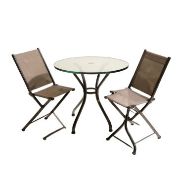 3Pcs Patio Bistro Set With 2 Folding Chairs & Table Outdoor Dining