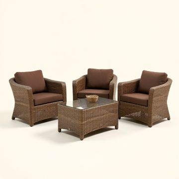 Breakwater Bay 3Pcs Patio Outdoor Rattan Furniture Set Brown W/ Cushioned Chairs Coffee Table (synthetic illustration; no displayed measurements)