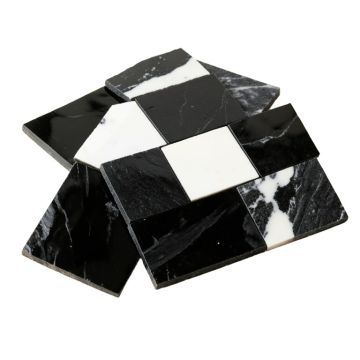 Linear Random Sized Natural Stone Mosaic Tile In Glossy Black/White
