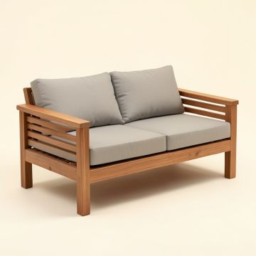 Hamilton Teak Patio Sofa With Cushions (synthetic illustration; no displayed measurements)