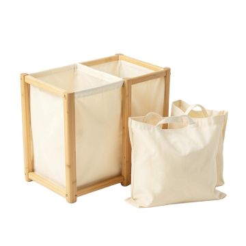 Maple Crest Laundry Sorting Station With Plain Removable Bags - Cream