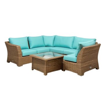 Latitude Run® 8Pcs Rattan Patio Conversation Set Outdoor Furniture Set W/ Turquoise Cushions