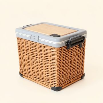 80 Qt . Portable Wicker Trolley Ice Chest With Cutting Board Bottle Opener And Cover Cooler (synthetic illustration; no displayed measurements)