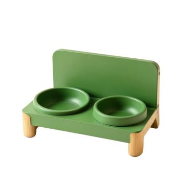 Birch Branch Pet Feeding Stand With Two Plain Empty Bowls - Green