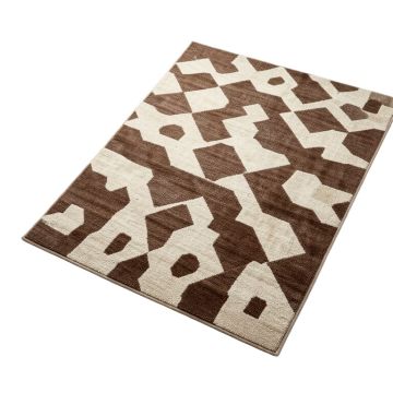 Yowell Geometric Tufted Wool Brown/Beige Area Rug