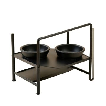 Brook Edge Pet Feeding Stand With Two Plain Empty Bowls - Black