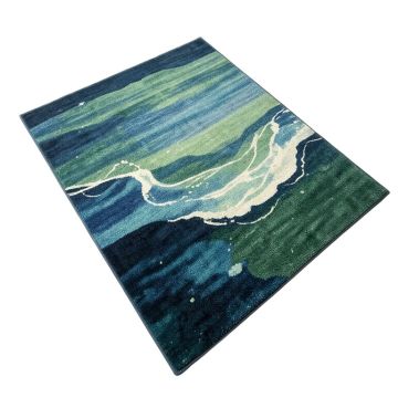 Ombre Hand Drawn Sea Waves Blue/Green Area Rug