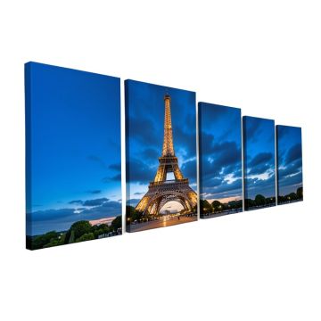 Dramatic Sky Over Ground View Of Paris Eiffel Tower 5 Piece Wall Art On Wrapped Canvas Set