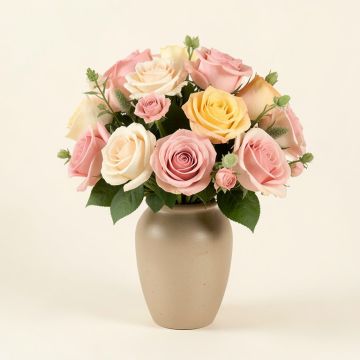 Faux Roses Floral Arrangements And Centerpiece In Vase (synthetic illustration; no displayed measurements)