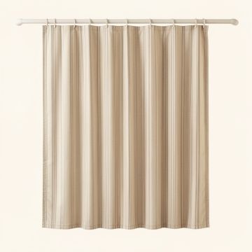Oak Crest Shower Curtain Hanging Flat From A Plain Rod - Beige (synthetic illustration; no displayed measurements)