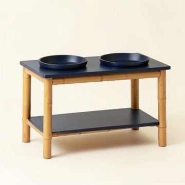 Field Bridge Pet Feeding Stand With Two Plain Empty Bowls - Navy (synthetic illustration; no displayed measurements)