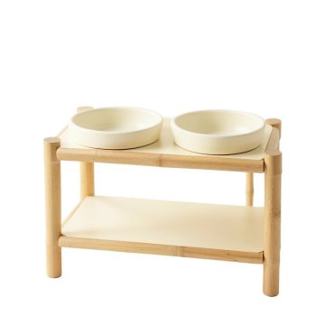 Briar Brook Pet Feeding Stand With Two Plain Empty Bowls - Cream