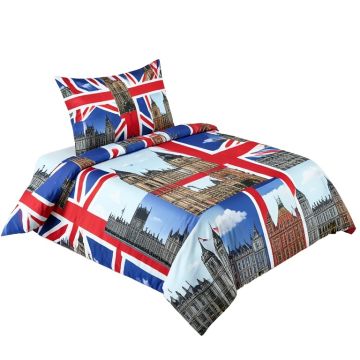 Union Jack Houses Of The Parliament Silhouette On Uk Flag Historic Urban Skyline Duvet Cover Set