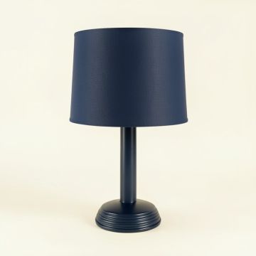 Olive Arc Table Lamp With A Plain Fabric Shade - Navy (synthetic illustration; no displayed measurements)