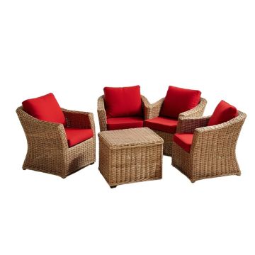 August Grove® 3Pcs Rattan Wicker Patio Conversation Set Outdoor Furniture Set W/ Red Cushion