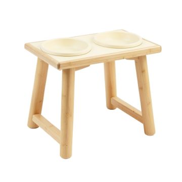 Elm Falls Pet Feeding Stand With Two Plain Empty Bowls - Cream